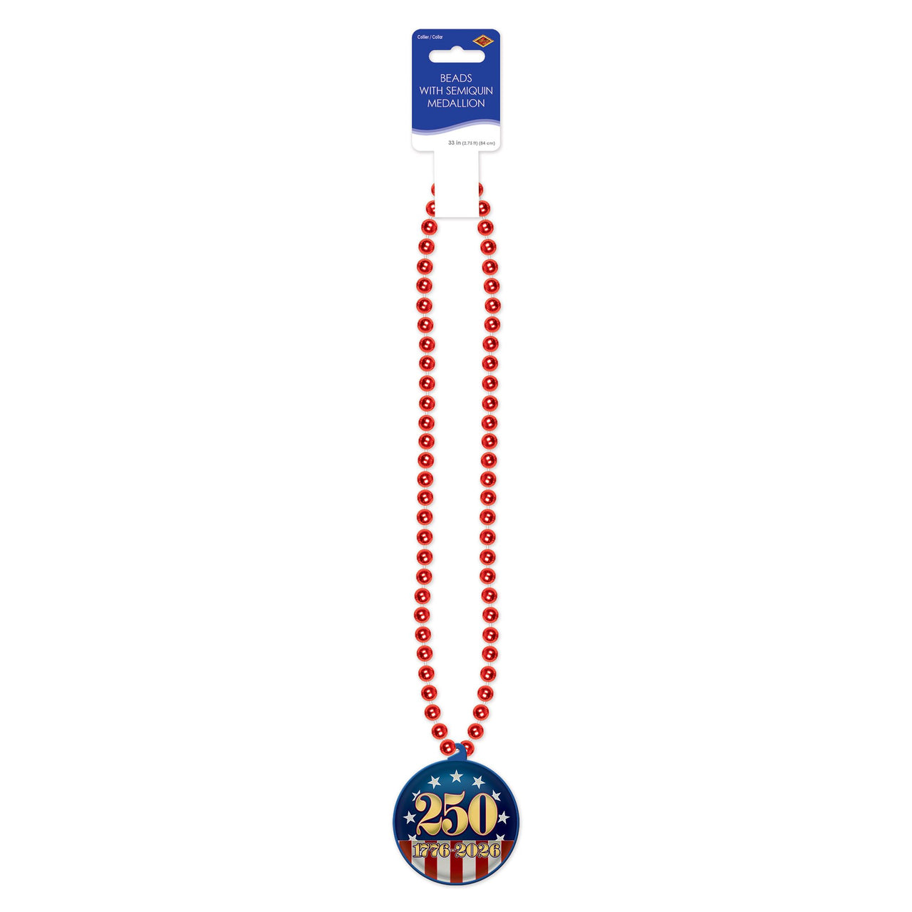 12 Pack Bulk Semiquincentennial Patriotic Medallion Beads 33 Inch