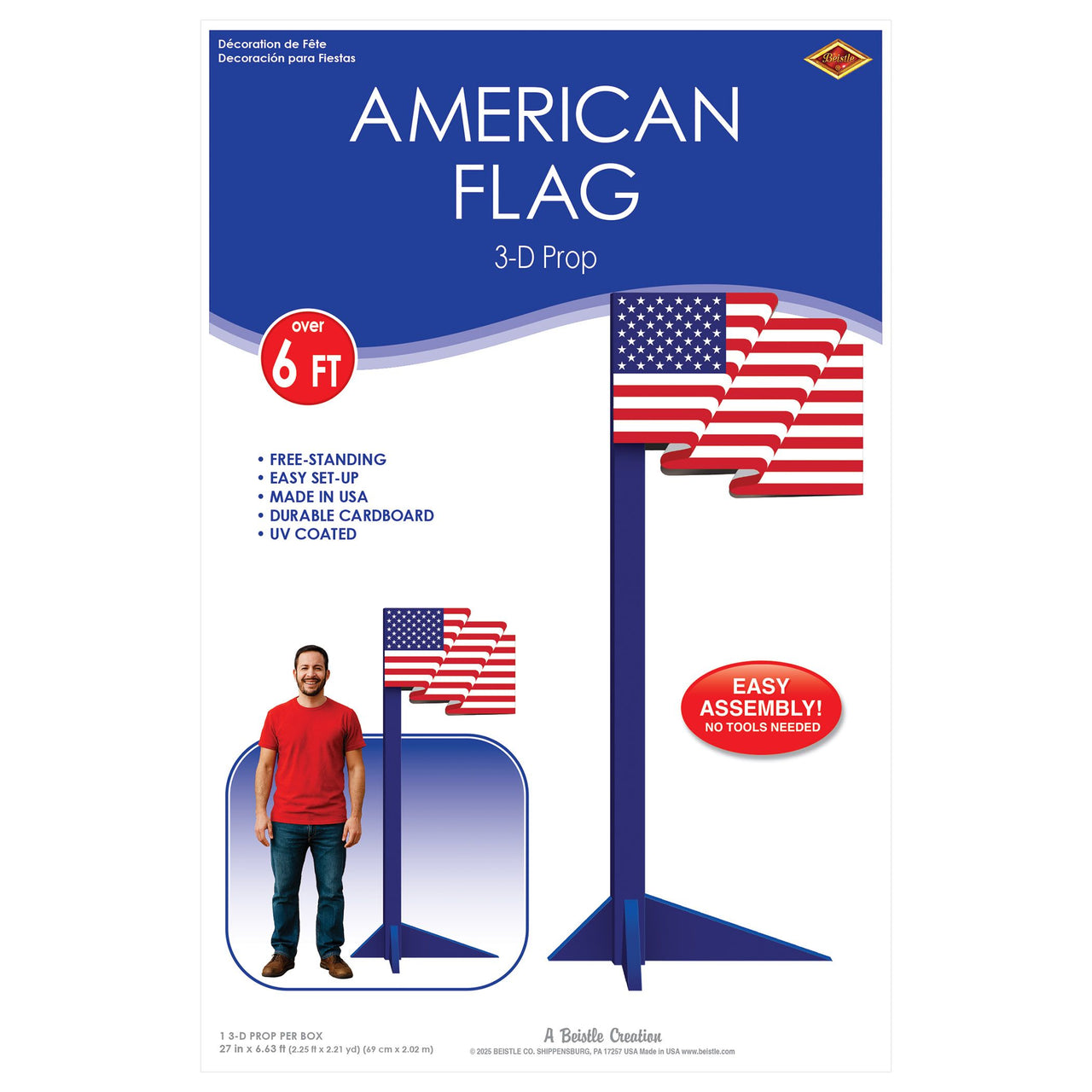 6.75 ft 3D American Flag Prop Patriotic Decor