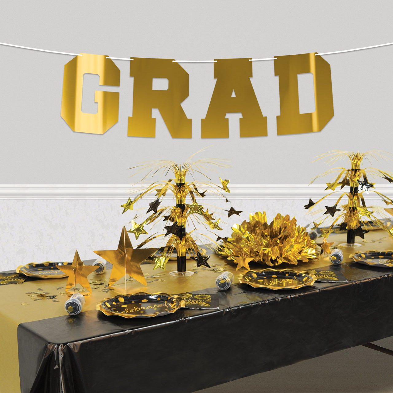 12 Pack Bulk Gold Foil Graduation Streamer Assembly Required