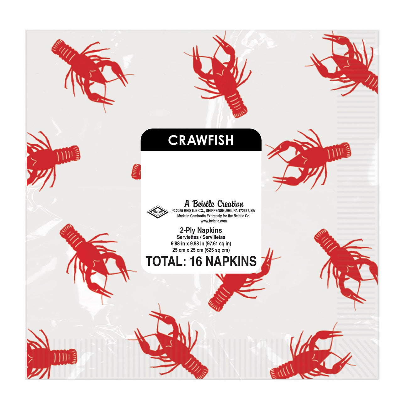 192 Pack Bulk Mardi Gras Crawfish Beverage Napkins