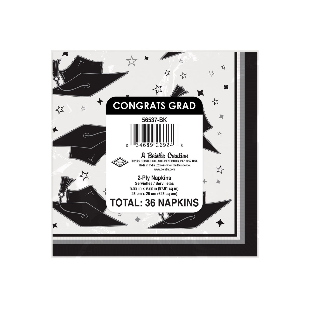 432 Pack Bulk Congrats Grad Black Beverage Napkins 2-Ply