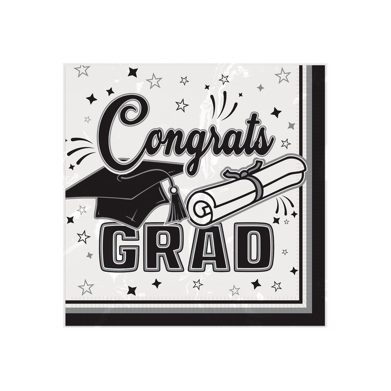 432 Pack Bulk Congrats Grad Black Beverage Napkins 2-Ply