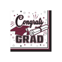 Congrats Grad Burgundy Beverage Napkins - 36-Count Pack