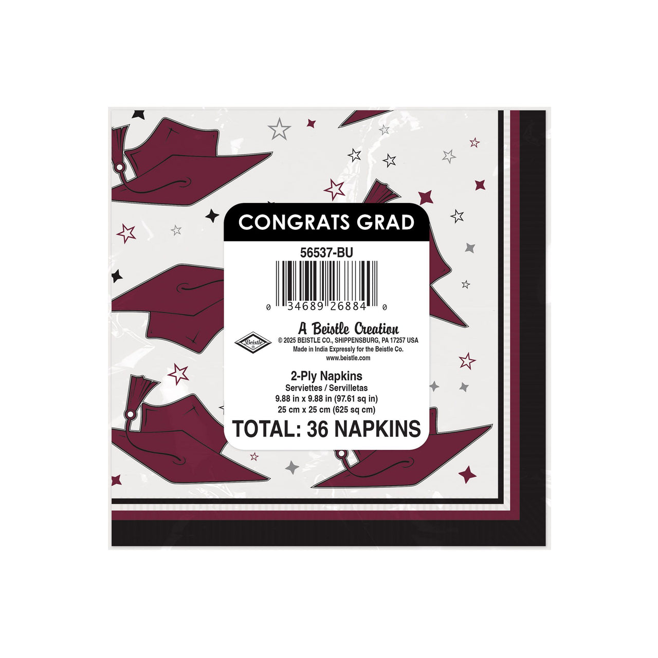 432 Pack Bulk Congrats Grad Burgundy Beverage Napkins