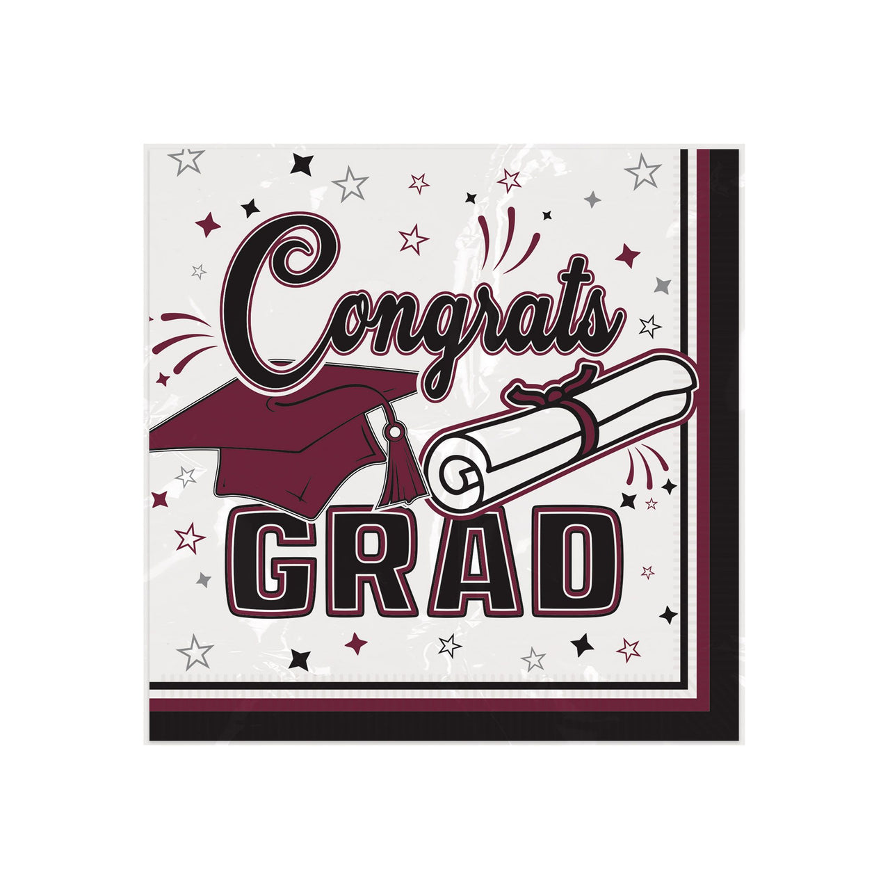 432 Pack Bulk Congrats Grad Burgundy Beverage Napkins