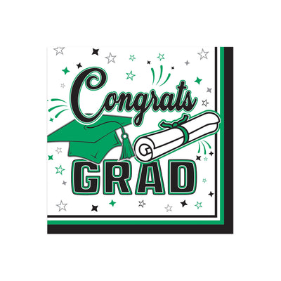 Congrats Grad Green Beverage Napkins - 36 Ct. (2-Ply)