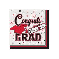Congrats Grad Red Beverage Napkins - 36-Count Graduation Party