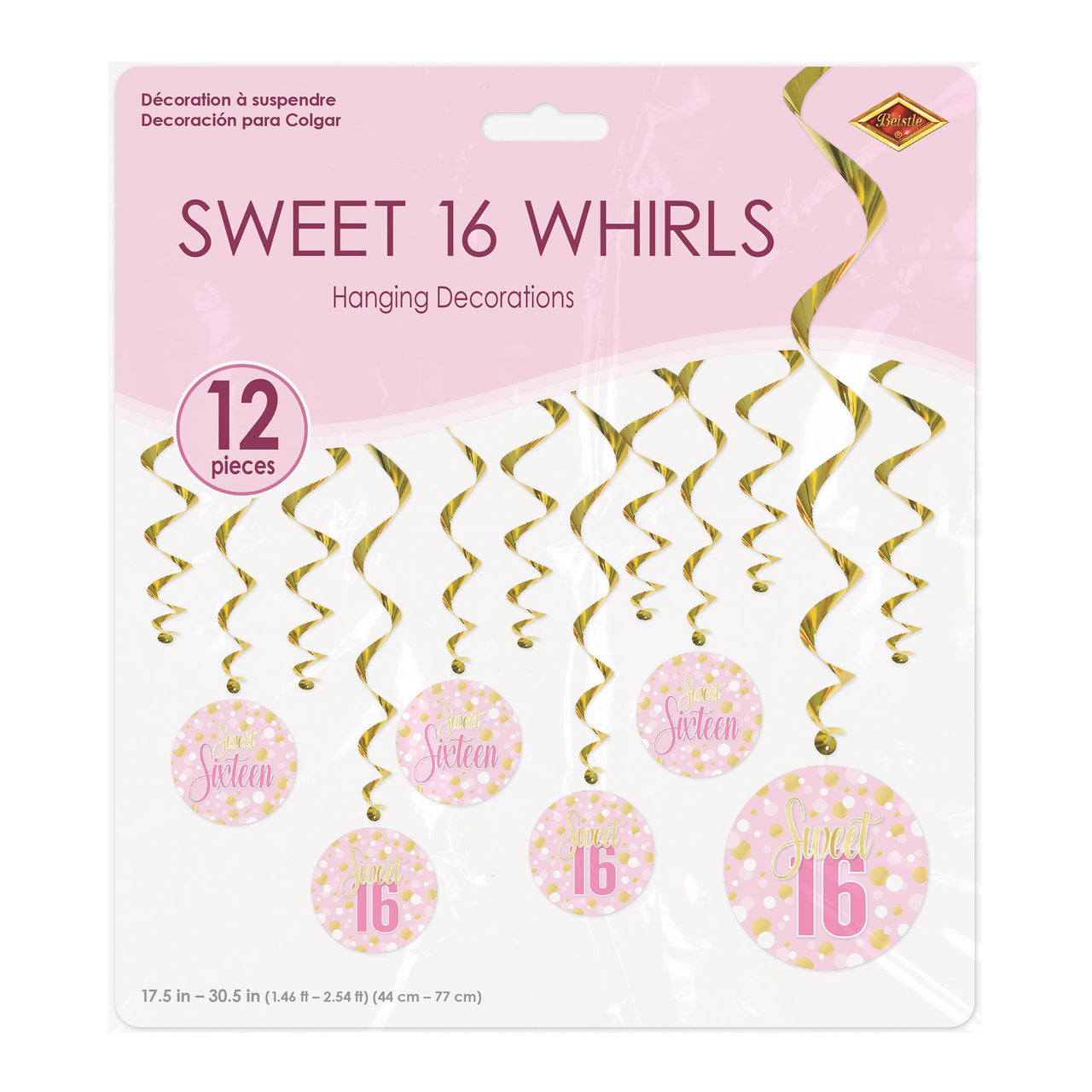 72 Pack Bulk Sweet 16 Whirls Hanging Decorations