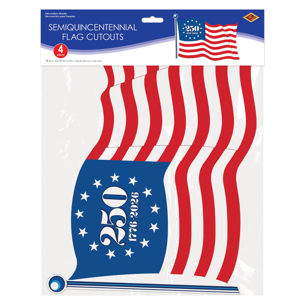 48 Pack Bulk Semiquincentennial Flag Cutouts Double-Sided