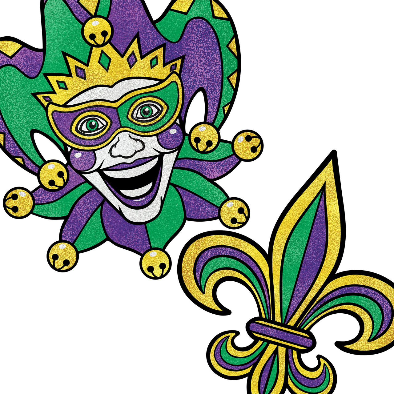 24 Pack Bulk Jumbo Mardi Gras Glitter Cutouts 24.75 inch