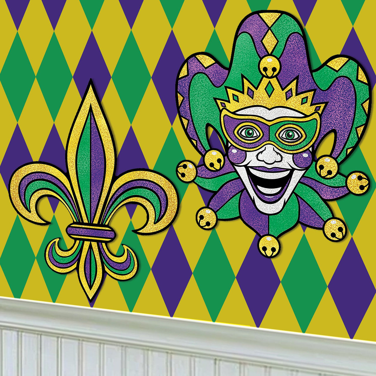 24 Pack Bulk Jumbo Mardi Gras Glitter Cutouts 24.75 inch
