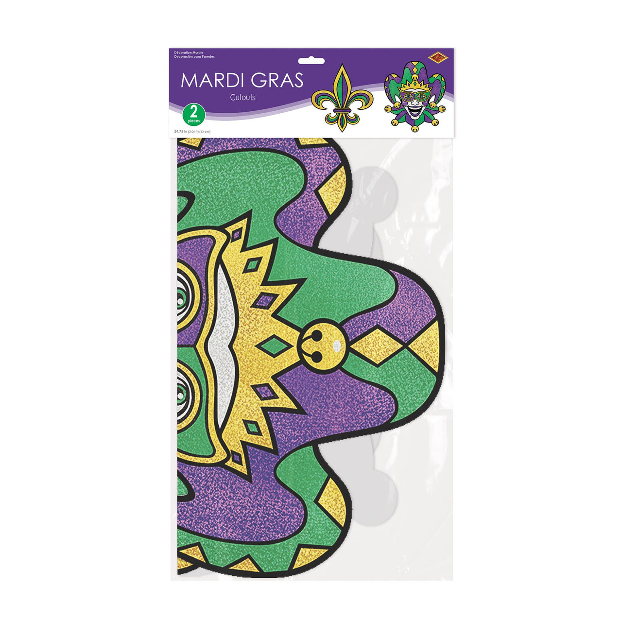 24 Pack Bulk Jumbo Mardi Gras Glitter Cutouts 24.75 inch