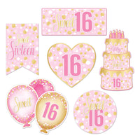 Sweet 16 Birthday Cutouts - Double-Sided Decorations (6-12