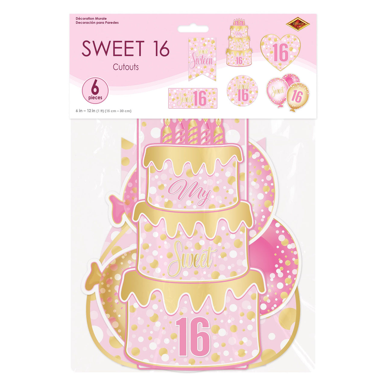 72 Pack Bulk Sweet 16 Birthday Cutouts Double-Sided Decorations (6-12 inch)