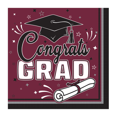 Congrats Grad Burgundy Luncheon Napkins - 36-Count Pack