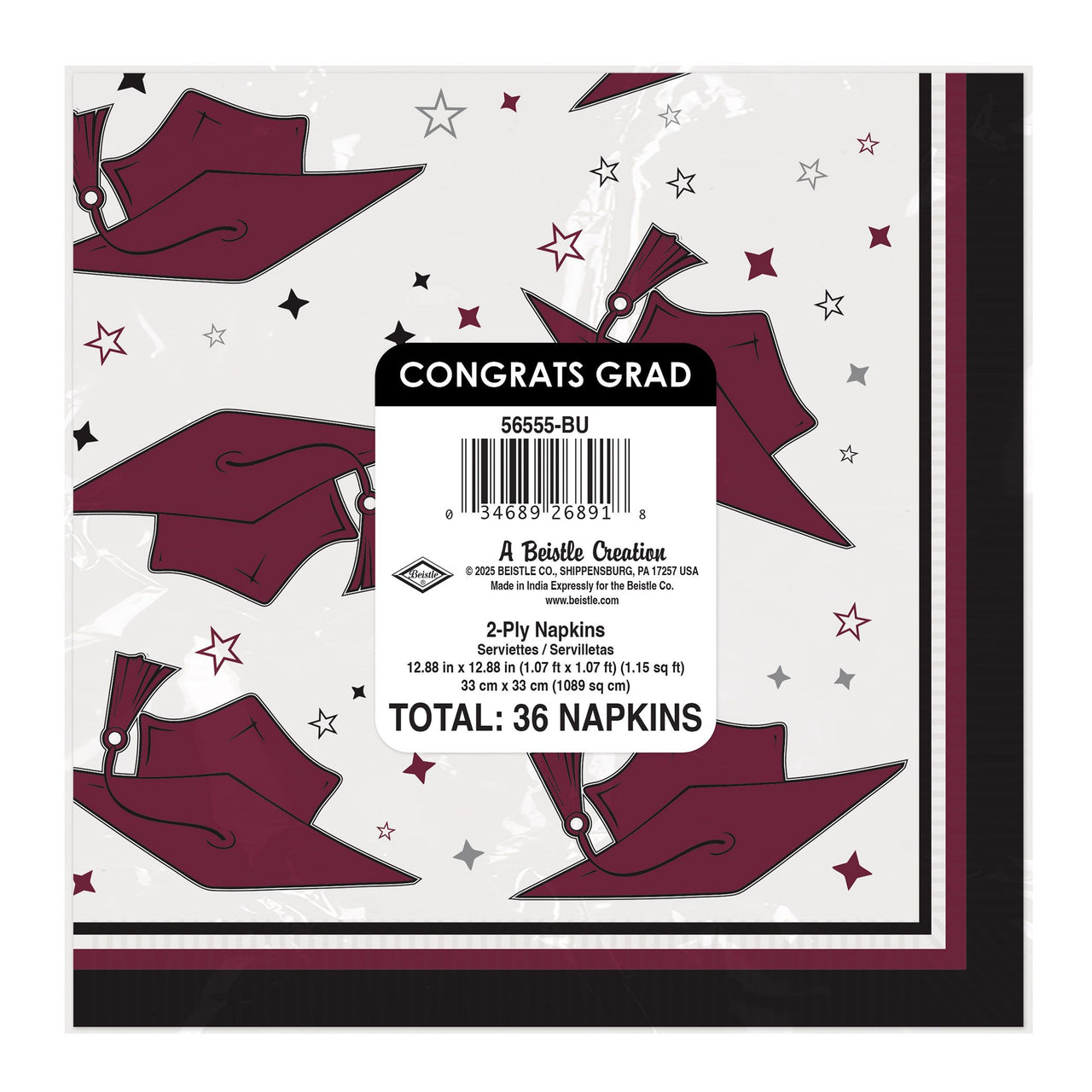 432 Pack Bulk Congrats Grad Burgundy Luncheon Napkins