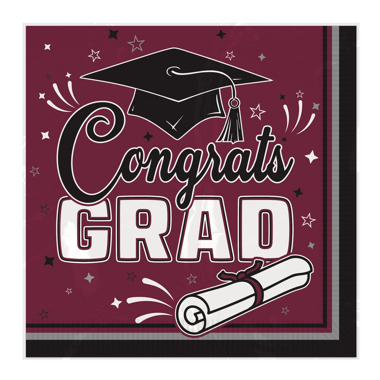 432 Pack Bulk Congrats Grad Burgundy Luncheon Napkins
