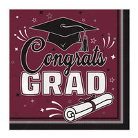 432 Pack Bulk Congrats Grad Burgundy Luncheon Napkins