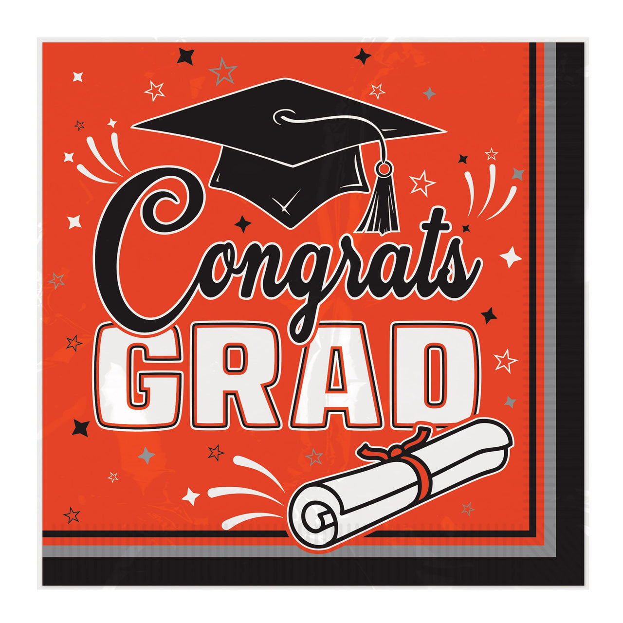 432 Pack Bulk Orange "Congrats Grad" 2-Ply Luncheon Napkins