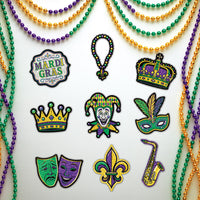216 Pack Bulk Mini Mardi Gras Glitter Cutouts Double-Sided Decor