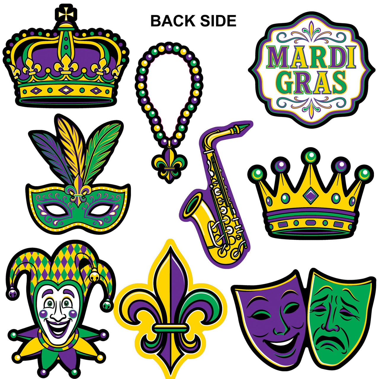 216 Pack Bulk Mini Mardi Gras Glitter Cutouts Double-Sided Decor