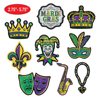 216 Pack Bulk Mini Mardi Gras Glitter Cutouts Double-Sided Decor