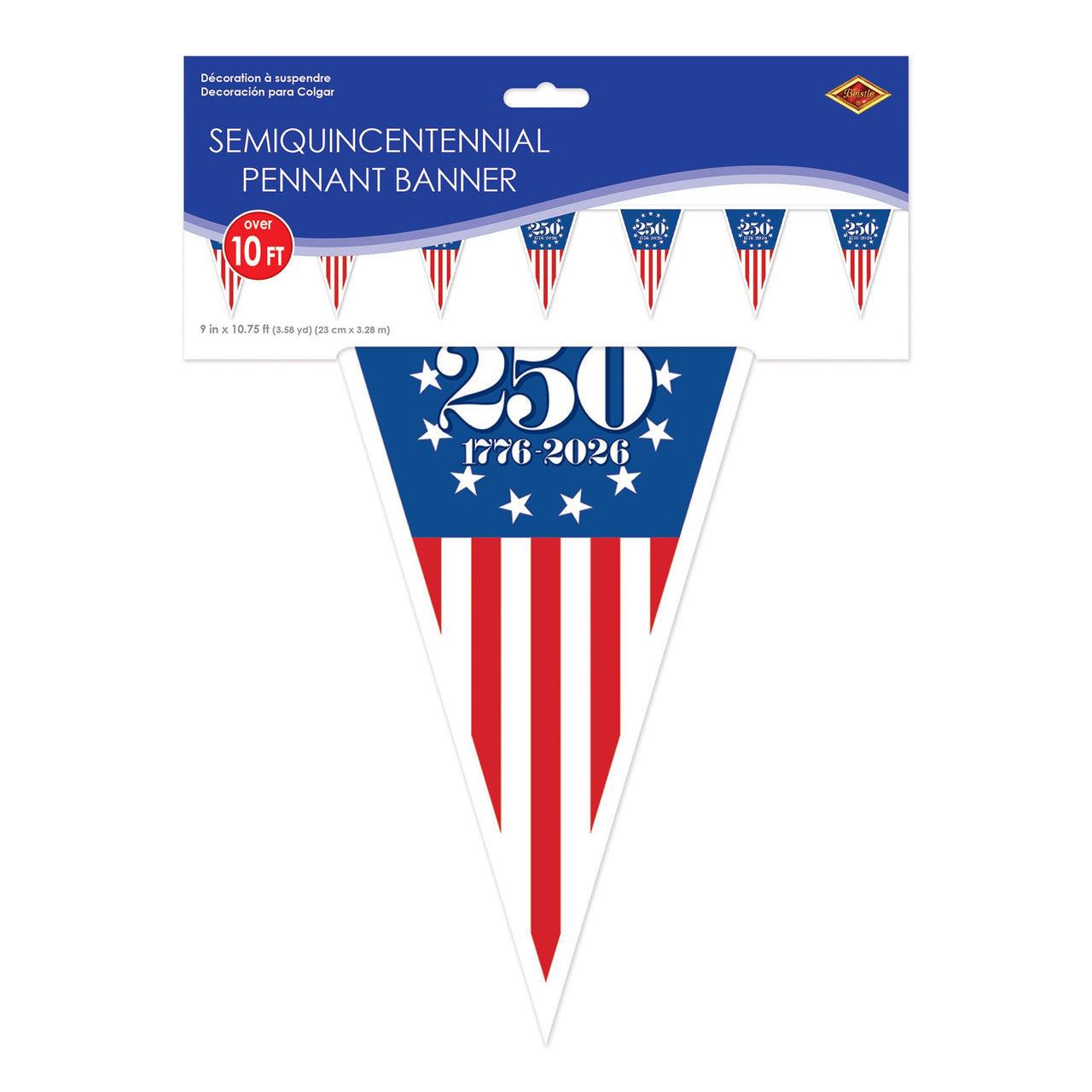 12 Pack Bulk Semiquincentennial Pennant Banner All-Weather, 10 ft