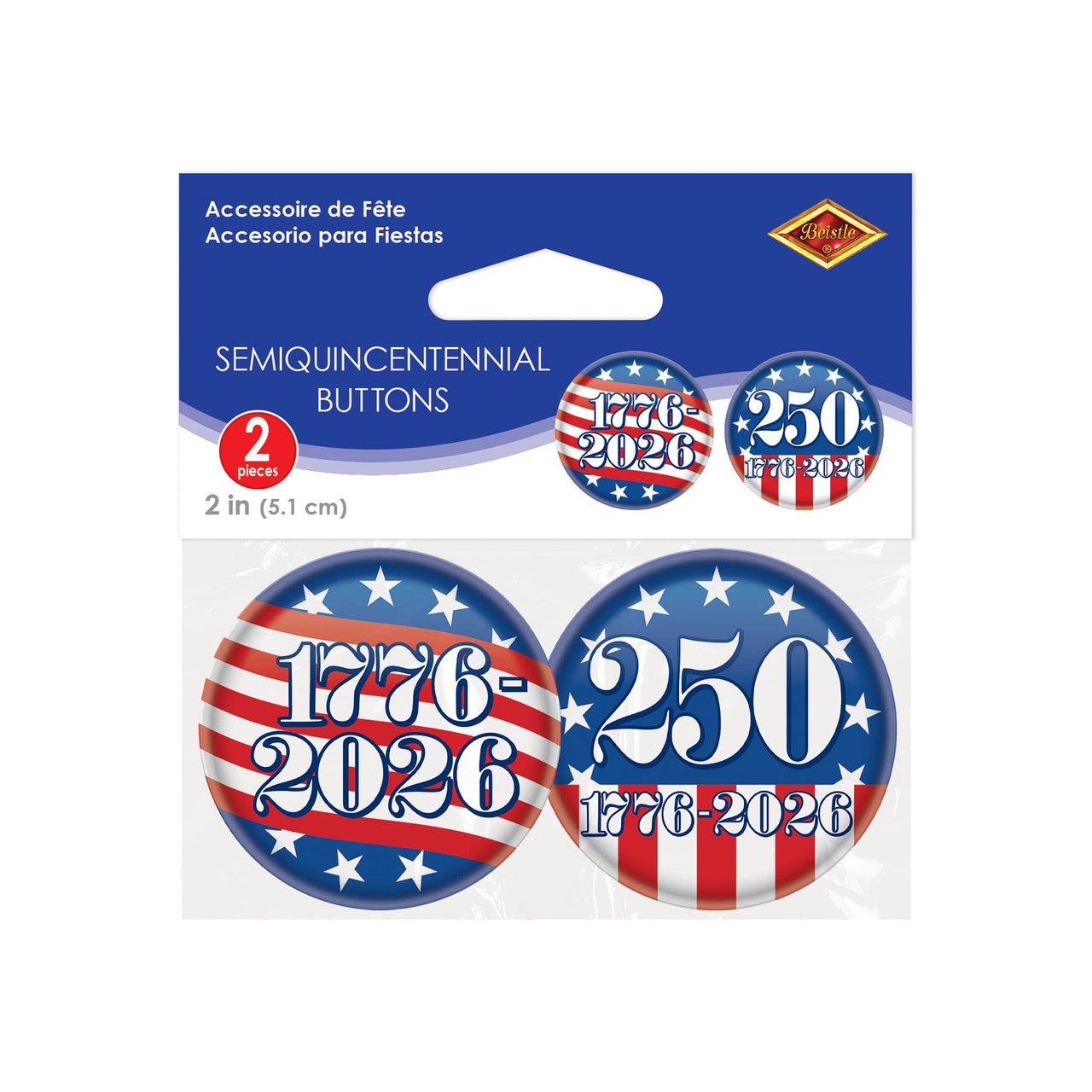24 Pack Bulk Semiquincentennial Buttons Patriotic 2-inch
