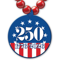 12 Pack Bulk Semiquincentennial Patriotic Beads with Medallion 33 Inch