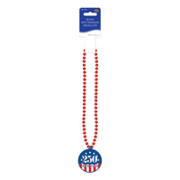 12 Pack Bulk Semiquincentennial Patriotic Beads with Medallion 33 Inch