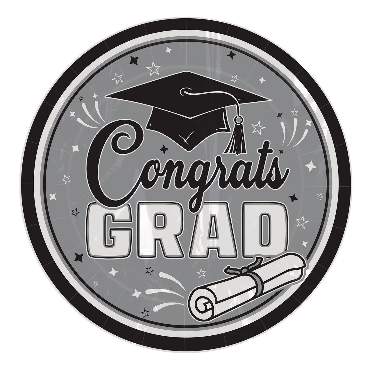 216 Pack Bulk Congrats Grad 9 inch Dinner Plates Black