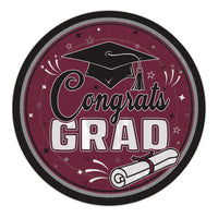 216 Pack Bulk Congrats Grad Burgundy 9 inch Dinner Plates