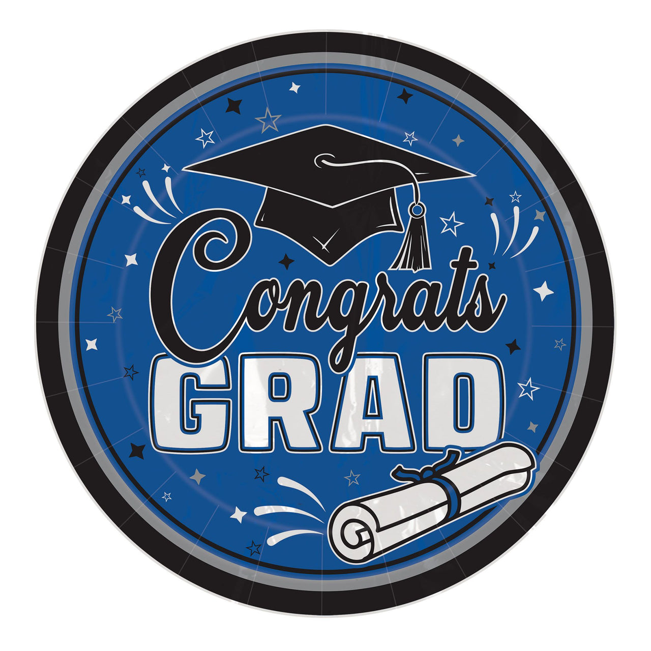 216 Pack Bulk 9 inch Congrats Grad Blue Dinner Plates Graduation Party
