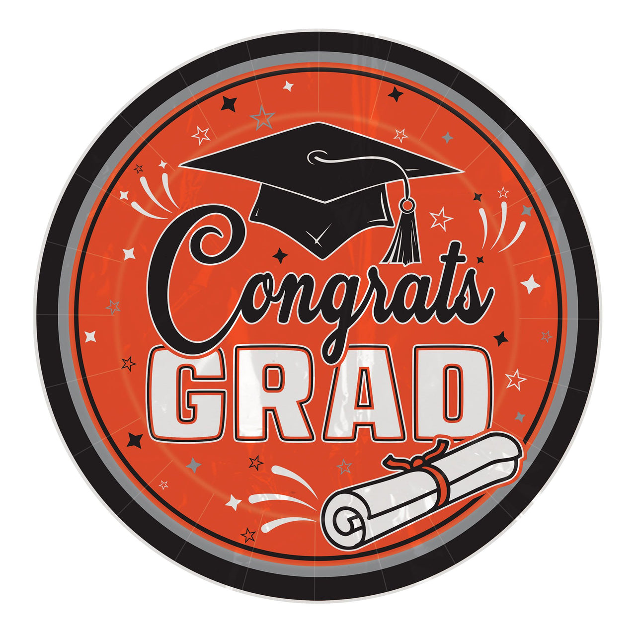 216 Pack Bulk Orange Congrats Grad 9 inch Dinner Plates