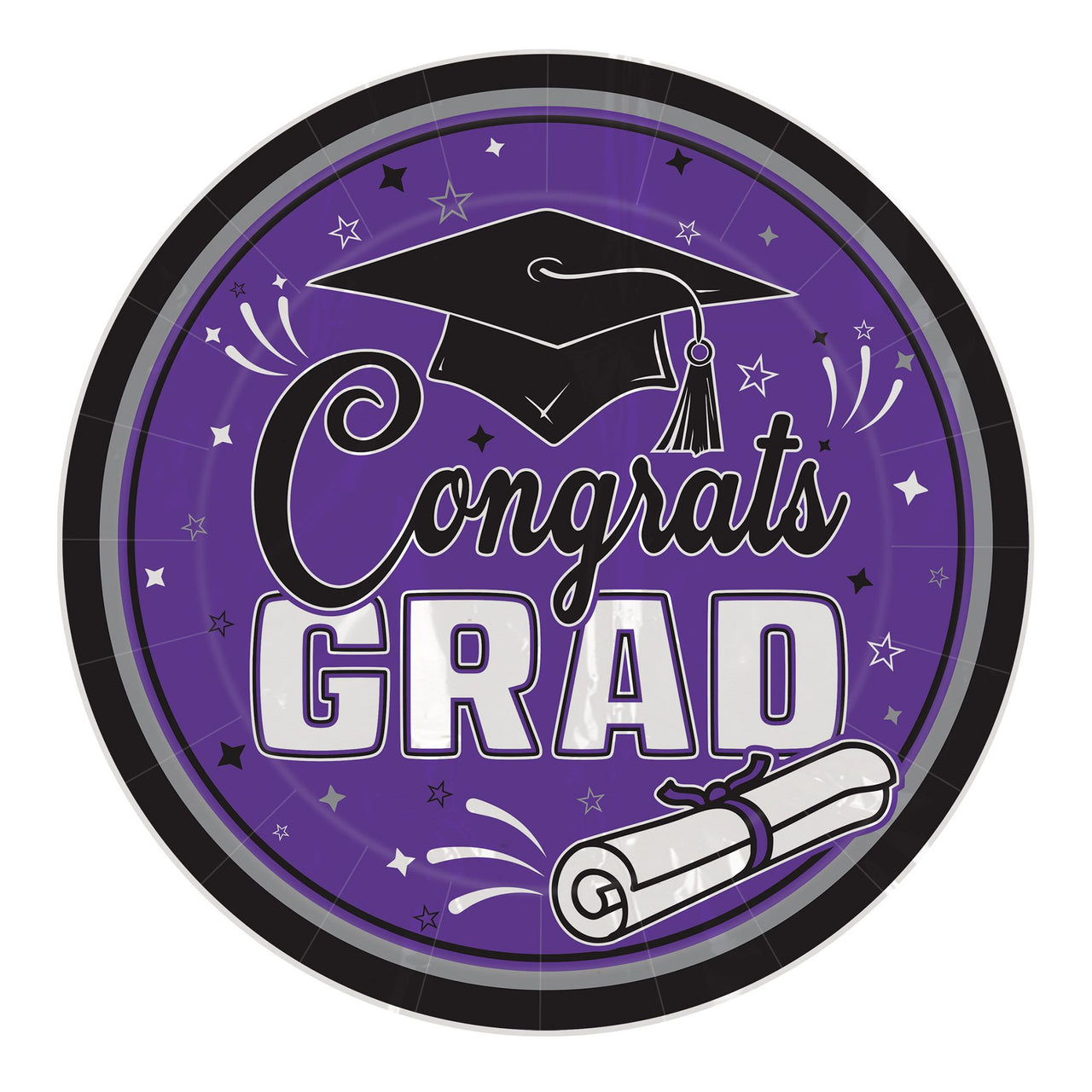 216 Pack Bulk Purple "Congrats Grad" 9 inch Dinner Plates