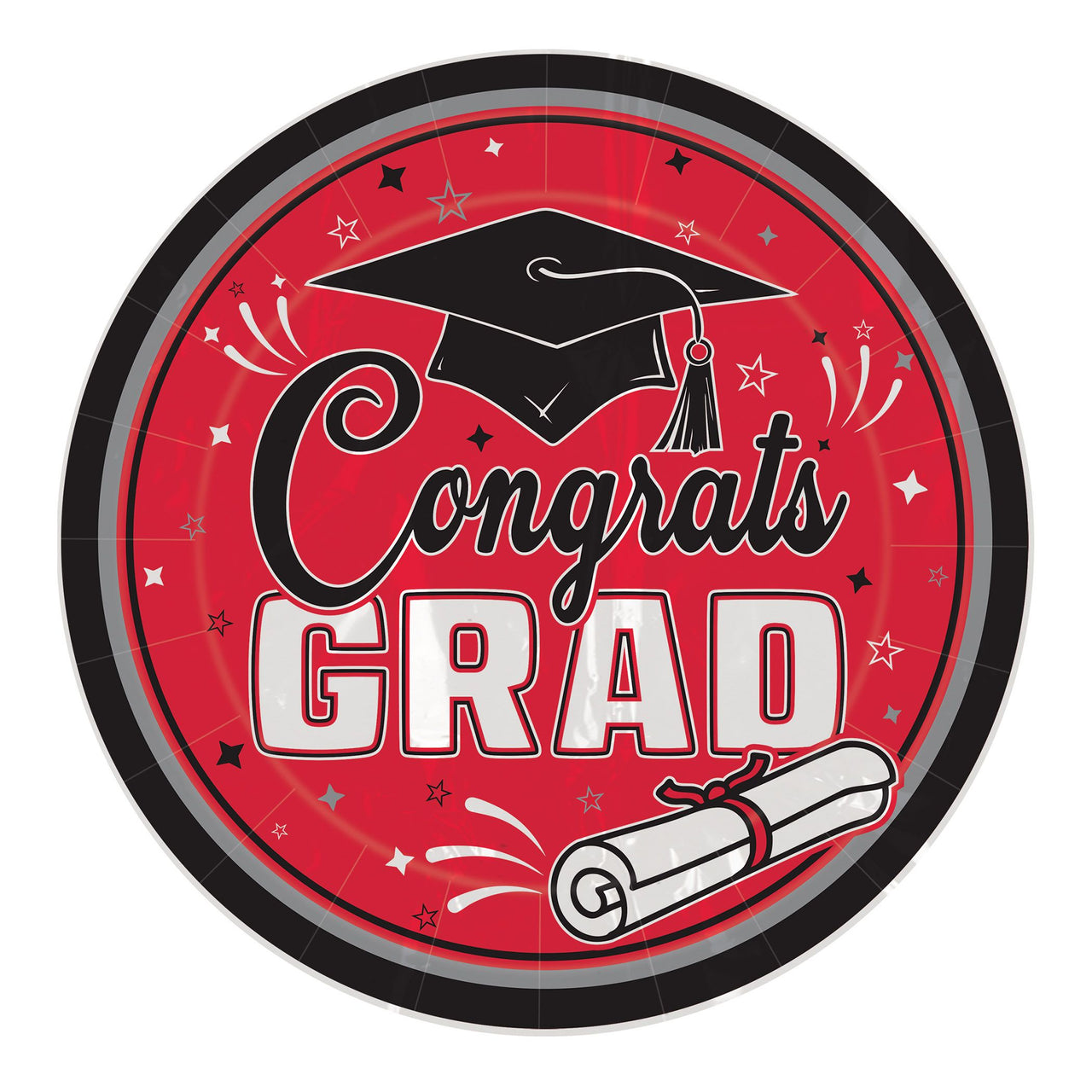 216 Pack Bulk Red "Congrats Grad" 9-Inch Dinner Plates