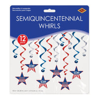 72 Pack Bulk Semiquincentennial Whirls Patriotic Hanging Decorations