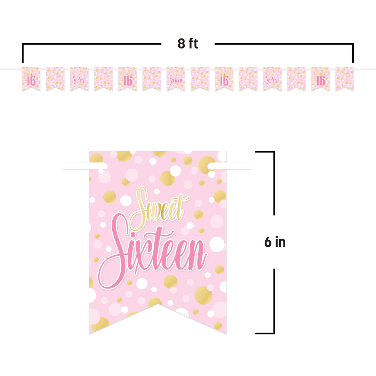 12 Pack Bulk Sweet 16 Streamer 6in x 8ft Birthday Party Banner