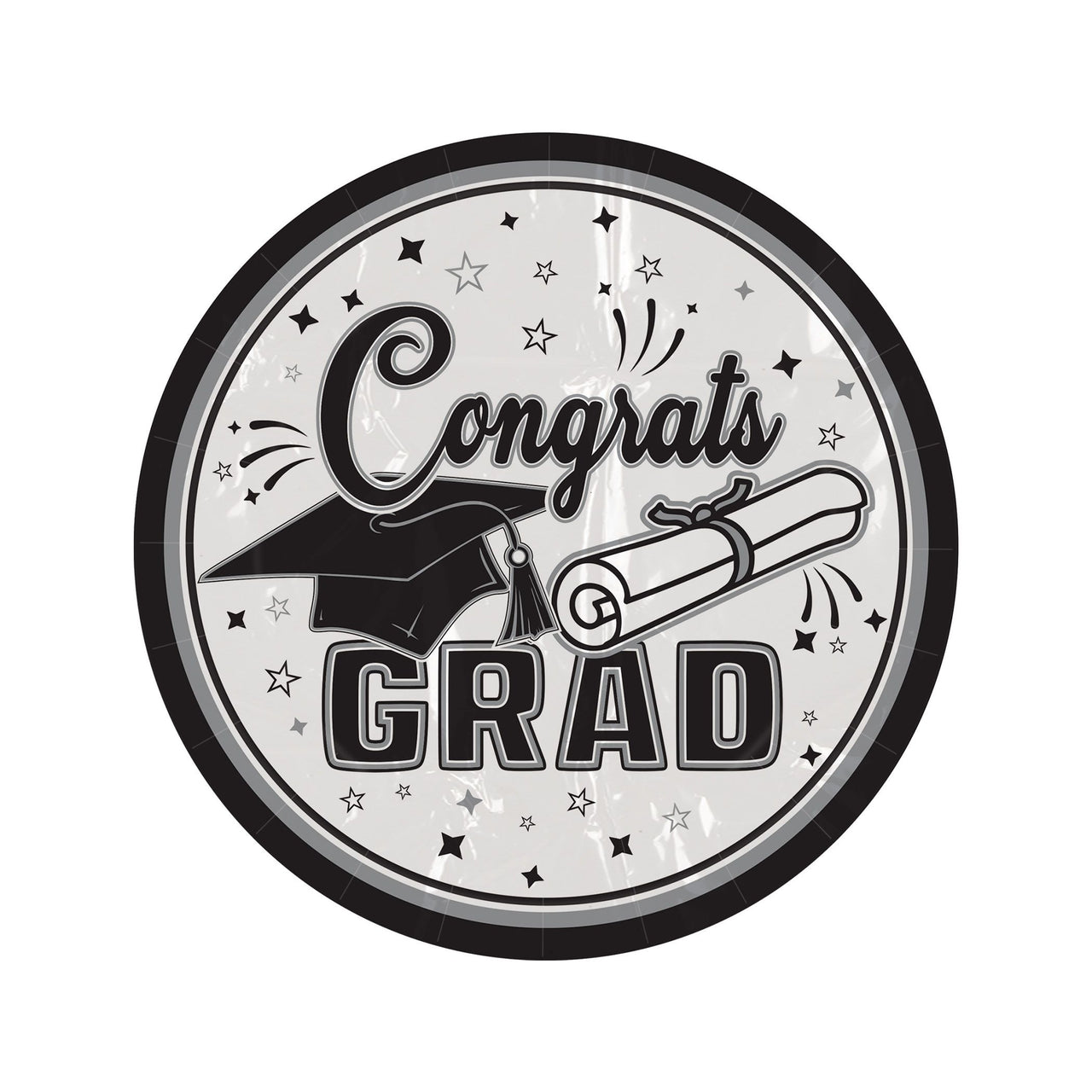 216 Pack Bulk Congrats Grad 7 inch Dessert Plates Black