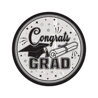 216 Pack Bulk Congrats Grad 7 inch Dessert Plates Black