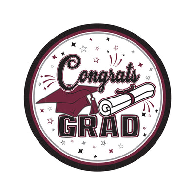 Congrats Grad Burgundy 7" Dessert Plates - 18 Pcs