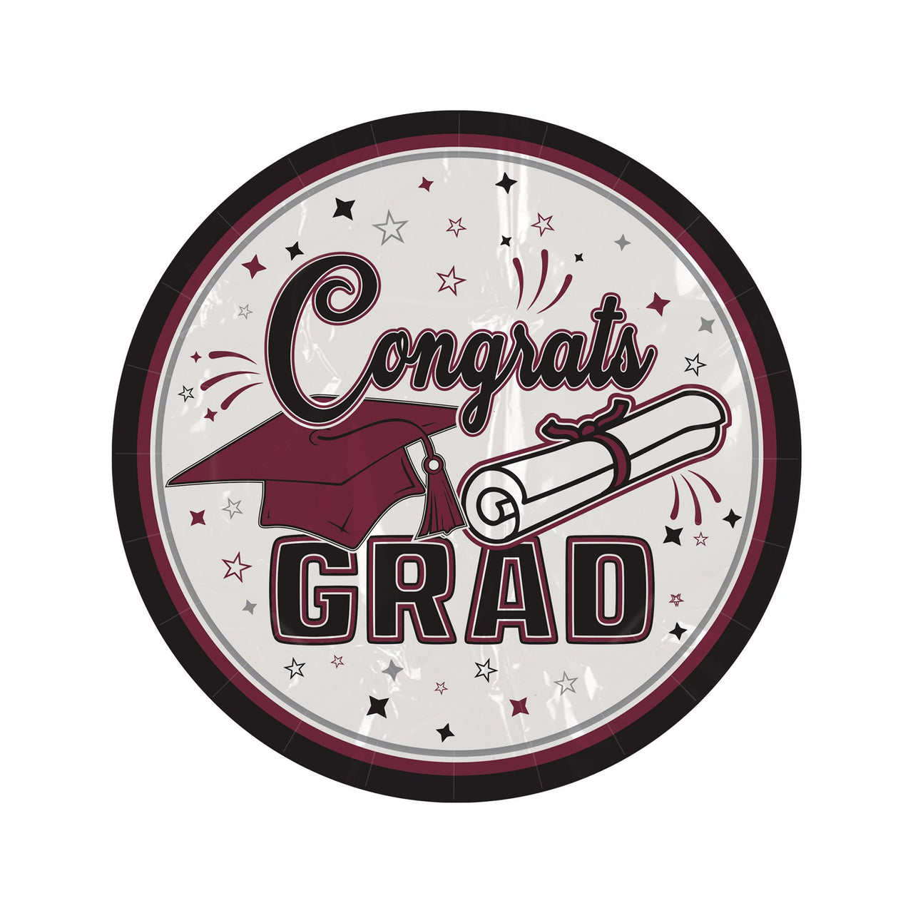 216 Pack Bulk Congrats Grad Burgundy 7 inch Dessert Plates