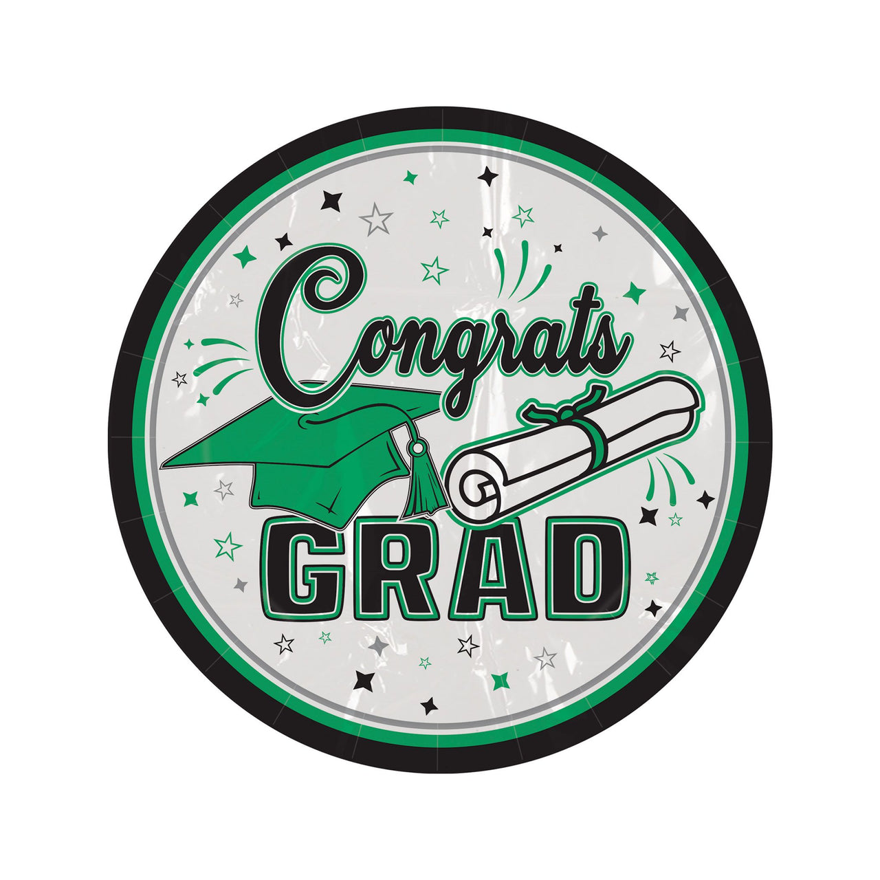 216 Pack Bulk Congrats Grad Green 7 inch Dessert Plates
