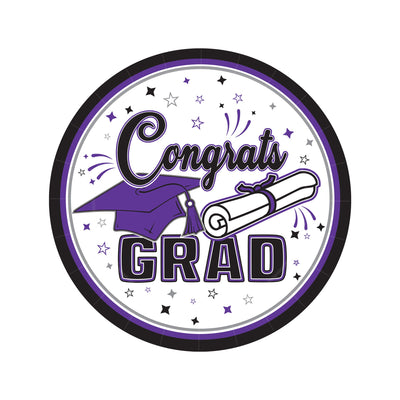 Purple "Congrats Grad" 7" Dessert Plates - 18 Count