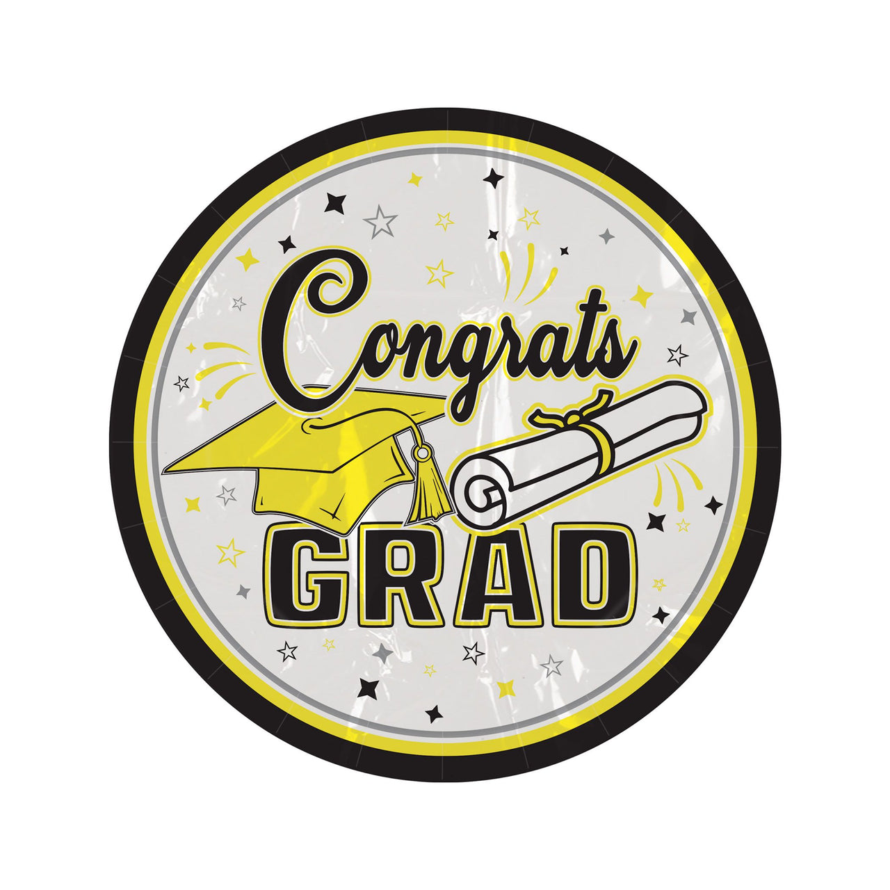 216 Pack Bulk Congrats Grad 7 inch Yellow Dessert Plates