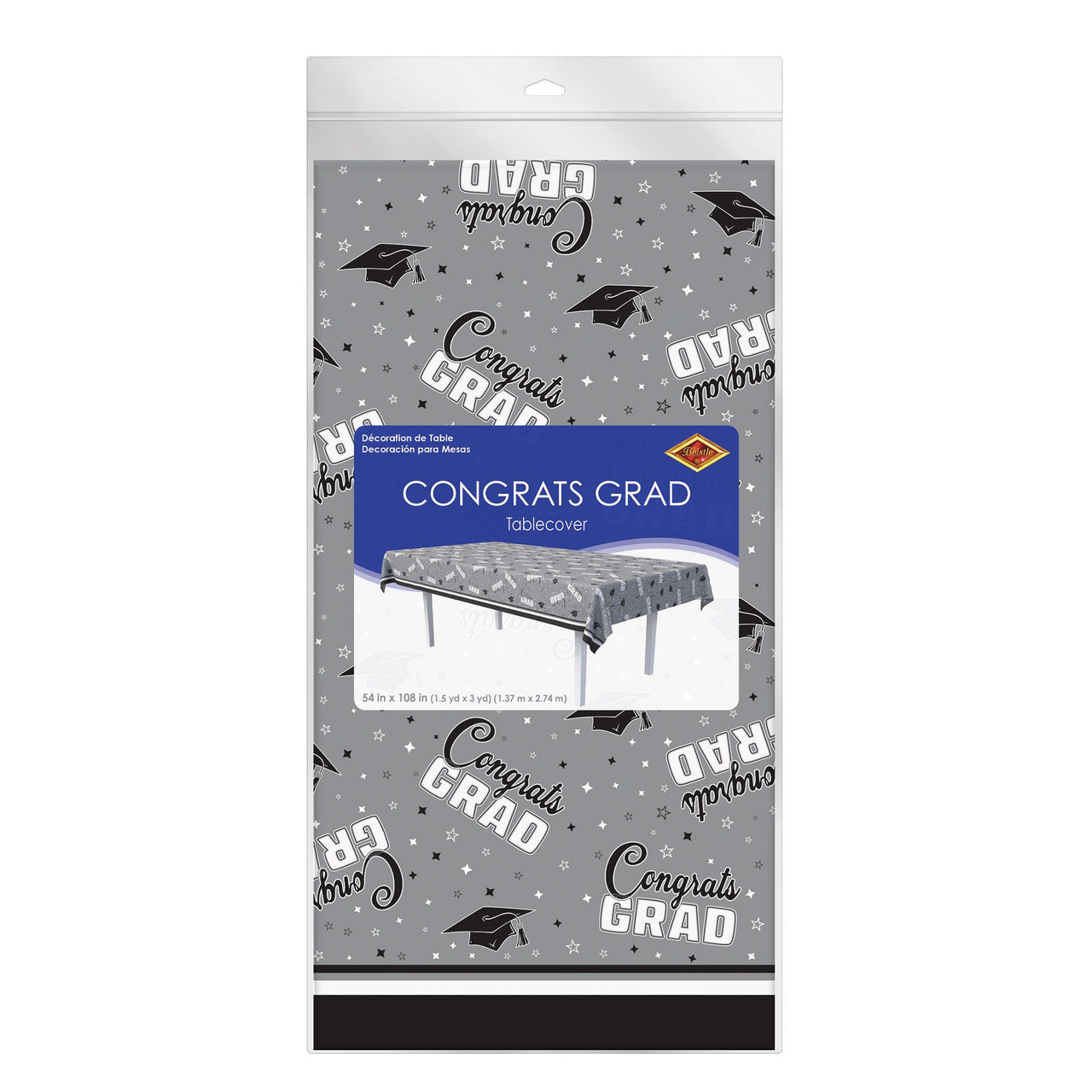 12 Pack Bulk Congrats Grad Black Plastic Tablecover 54 inch x 108 inch