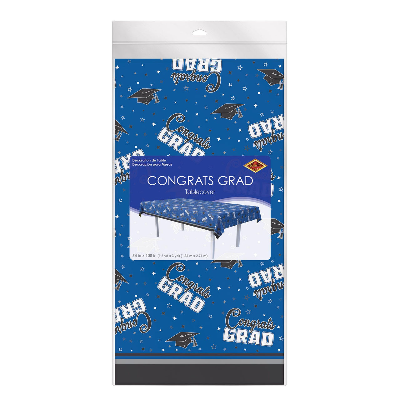 12 Pack Bulk Congrats Grad Blue Plastic Tablecover 54 inch x 108 inch