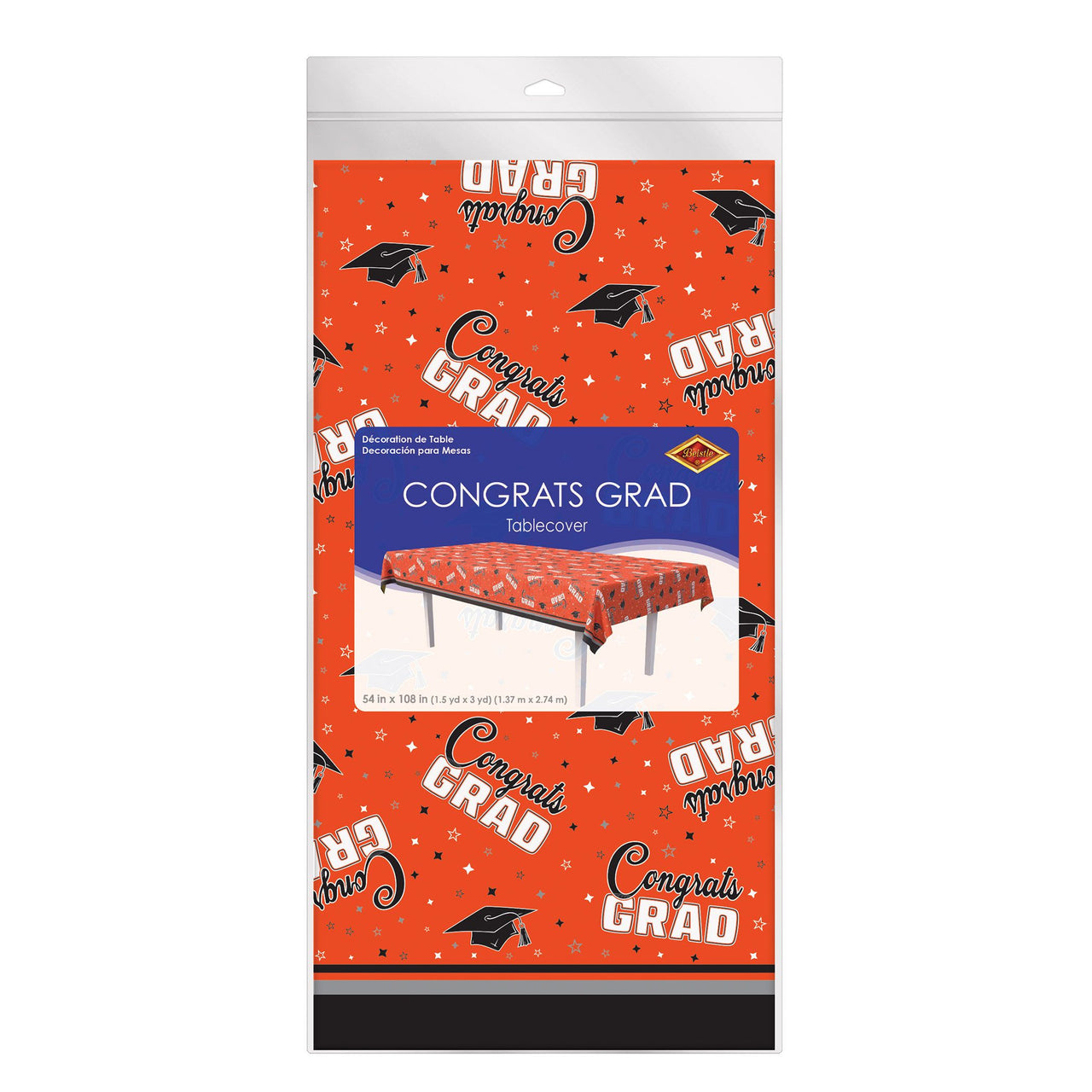 12 Pack Bulk Orange Congrats Grad Plastic Tablecover 54 inch x 108 inch
