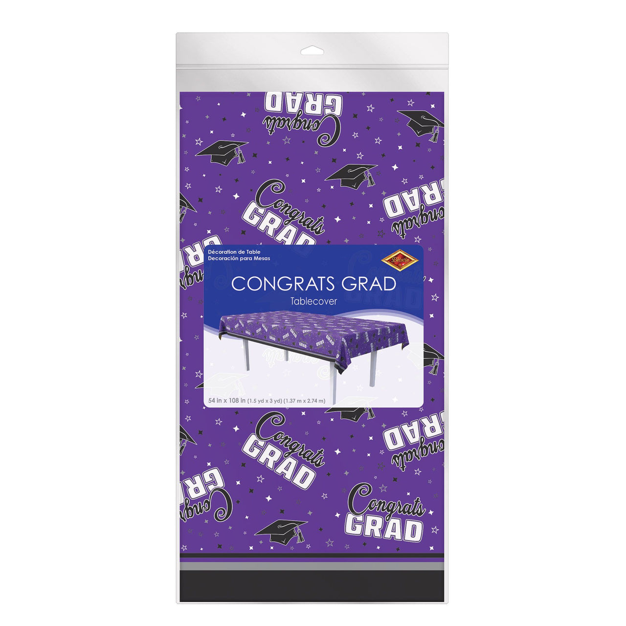 12 Pack Bulk Congrats Grad Purple Plastic Tablecover 54 inch x 108 inch