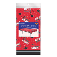 12 Pack Bulk Congrats Grad Red Plastic Tablecover 54 inch x 108 inch